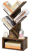 Hoctieon 3 Tier Tree Bookshelf, Small Bookcase with Drawer, Desktop Book Shelf, Display Floor Standing Storage Shelf, Book Organizer Shelves for Home Office, Rustic Brown