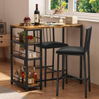 Gizoon 3-Piece Bar Dining Table Set for 2, Kitchen Table w/Shelves Retro | Space-saving retro bar height table set with 3 storage shelves. Includes 2 high-density PU cushion chairs that tuck away.