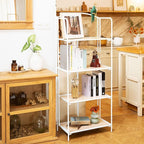 No Assembly Folding Bookshelf, 4 Tier White Bookshelf, Metal Book Shelf for Storage, Folding Bookcase for Office Organization and Storage, 12.6" D x 22.44" W x 55.51" H