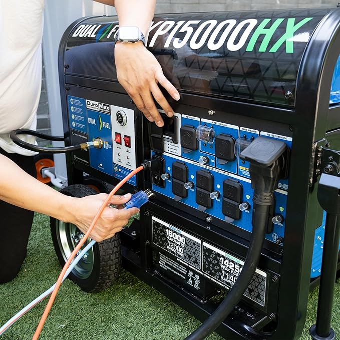 DuroMax XP15000HX 15,000-Watt Dual Fuel Portable Generator - Gas & Propane, Remote Electric Start, Whole Home Power Backup, Transfer Switch Ready, RV & Emergency Ready