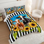 HOSIMA Animal Theme Bedding Set Bull and Cow Comforter with 2 Pillowcases,Black and White Stripes Twin Bed in a Bag Sets for Adults Teens Kids,Sunflower Print Western Bedding Sets.