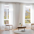 MYSKY HOME White Linen Curtains for Living Room, 100% Linen Natural Semi Sheer Curtains & Drapes 84 inches Length 2 Panels Farmhouse Country Light Filtering Bedroom Window Rod Pocket, 50" Wide, White