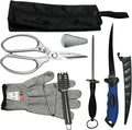 Fishing Knife Set, Fish Cleaning Kit, Filet Knife for Fish, Fish Scale Cleaning Brush, Multi-Functional Scissors, Gloves, Fishbone Tweezers, Storage Bag,Fishing Accessories,Fishing Tool Kit
