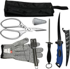 Fishing Knife Set, Fish Cleaning Kit, Filet Knife for Fish, Fish Scale Cleaning Brush, Multi-Functional Scissors, Gloves, Fishbone Tweezers, Storage Bag,Fishing Accessories,Fishing Tool Kit