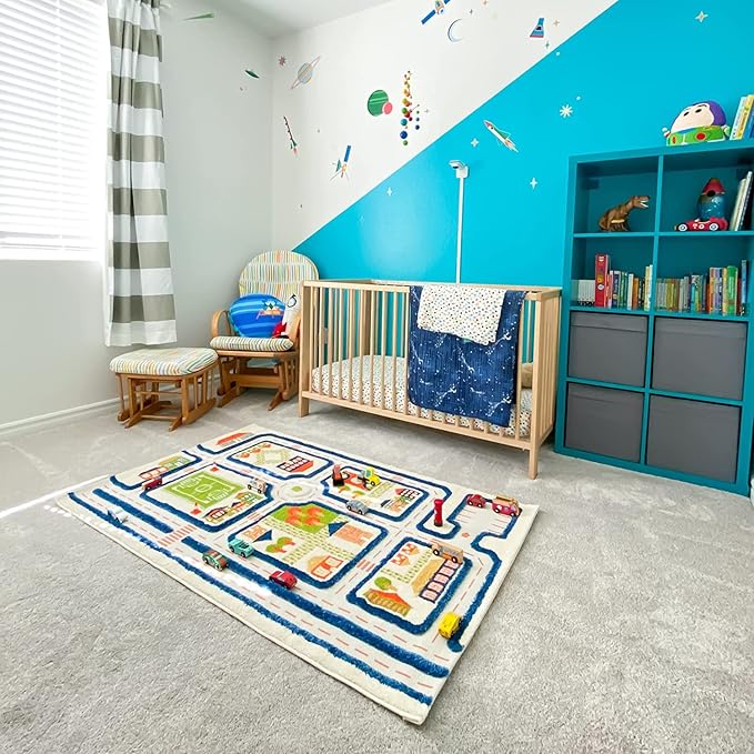 IVI 3D Play Carpets, 71 x 52.5 Inch, Traffic Educational Toddler Mat Rug for Bedroom, Kids Den, or Playroom, Large