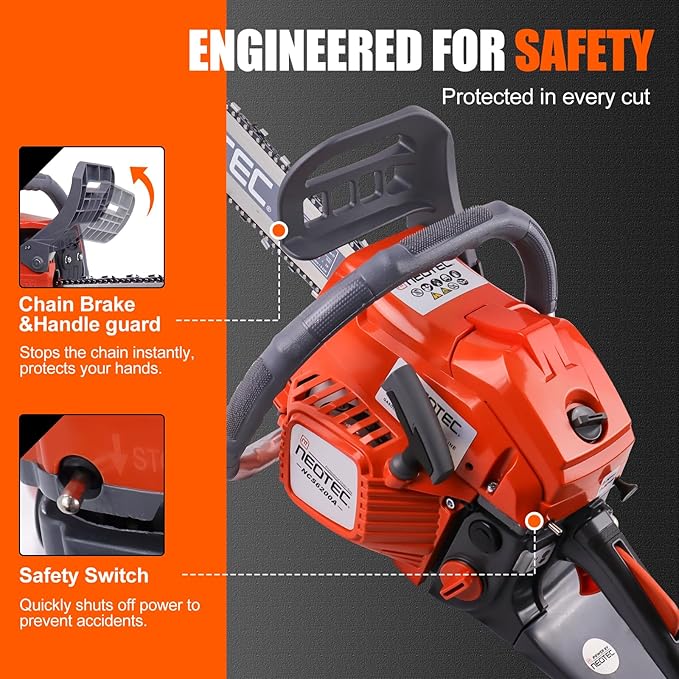 62CC 2-Cycle Gas Powered Chainsaw, 20 Inch Handheld Cordless Petrol Gas Chainsaw for Backyard Storm Cleanup Tree Wood Firewood Cutting