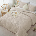 CozyLux California King Size Comforter Set Beige - 3 Pieces Cal King Boho Tufted Shabby Chic Bedding Comforter Set for All Seasons, Chevron Bedding Sets with Comforter & 2 Pillow Shams