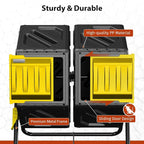 Compost Bin, 37-Gal Dual Chamber Composter Tumbler, Black Yellow | Steel Frame with 2 Sliding Door and Aeration System, 360° Rotating, Tumbling Composting Bin for Kitchen, Garden, Yard