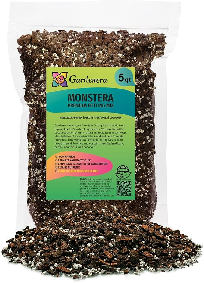 Premium Monstera Soil Mix by Gardenera - Perfect Drainage and Moisture Retention for Swiss Cheese Plant (5 Quart)