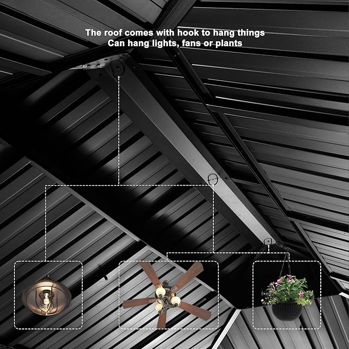 PURPLE LEAF 13' X 20' Permanent Hardtop Gazebo Aluminum Gazebo with Galvanized Steel Double Roof for Patio Lawn and Garden, Curtains and Netting Included Grey