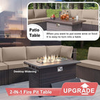 Patio Furniture Sectional Sofa Set 7-Pieces PE Rattan Patio Conversation Set w/43in Gas Fire Pit Table, Outdoor Furniture with 55000 BTU Propane Fire Pit, Sand
