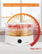 Commercial Chef Food Dehydrator, Five 9.25” BPA-Free Trays, CCD100W6, White | Dehydrates and Dries Meat, Fruit, Veggies and Jerky, 280W Dehydration Machine, Adjustable Thermostat
