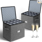 Cirhy Champagne Glass Storage Box, Hard-Shell Protection with Dividers, Stackable Glassware Organizer for Moving & Storage, Fits Flutes, Stemware & Wine Glasses, 2 Pack, Grey
