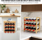 Wine Rack Free Standing Floor, 6-Tier 24 Bottles Display Wine Storage Shelves with Table Top, Easy-Assembly Freestanding Bamboo Wine Racks for Kitchen Dining Room Bar, Natural