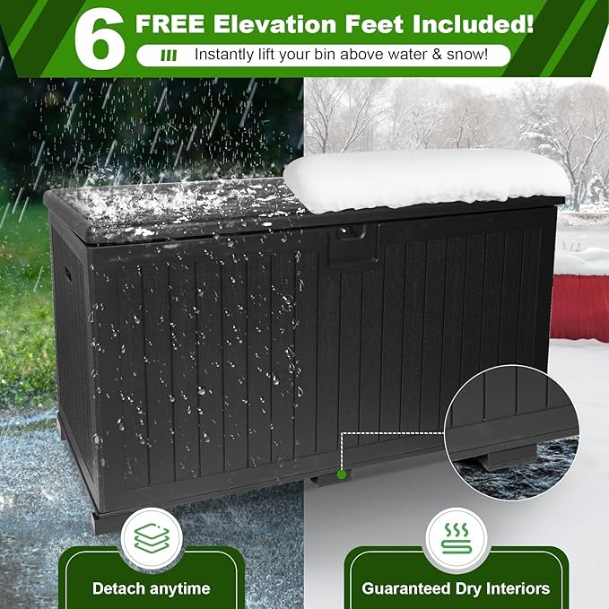 230 Gallon Outdoor Storage Box Waterproof, Extra Large Plastic Outside Deck Box Weatherproof, Resin Patio Storage Bin with Lock and Lids for Pool Equipment, Cushion, Black