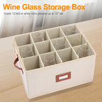 Stemware Storage Cases 2 Pack, Wine Glass Storage Box with Dividers for 24 Glassware or Crystal, Moving Supplies, China Storage Containers, Hard Top, Sides and Stackable (Beige)