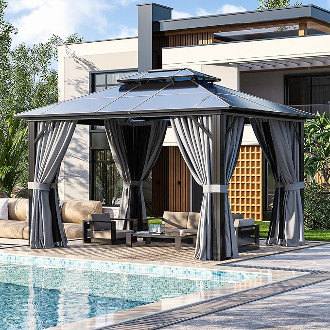 12 Ft. W X 10 Ft. D Aluminum Patio Hardtop Gazebo