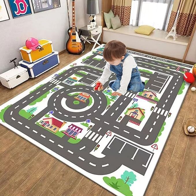 Kids Rug Play Mat Great for Playing with Cars and Toys,Educational Kid Road and Traffic City Life Carpet,Children Baby Fun Throw Rug for Bedroom Play Room,24X35Inch/60X90CM