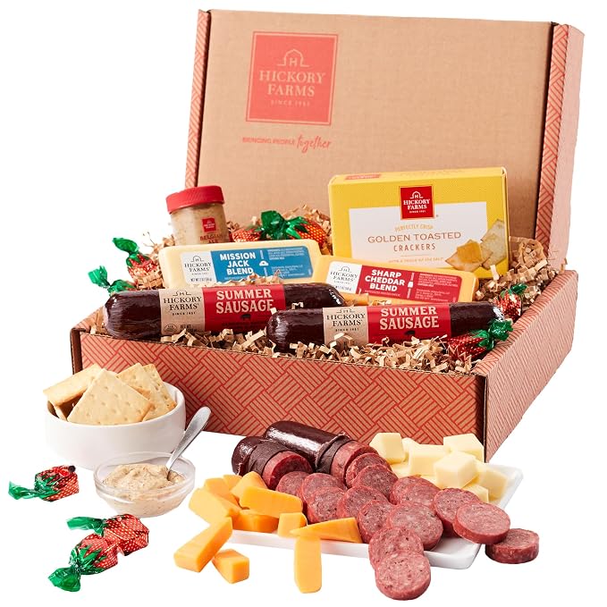 Hickory Farms Farmhouse Meat & Cheese Food Gift Basket (Small) - Box Set | Charcuterie Board Food | Summer Sausage | Father's Day | Mother's Day | Easter | Christmas | Holiday | Housewarming | Gourmet | Sympathy | Care Package