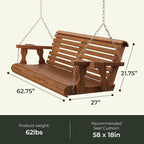 Amish Casual 5 Foot Roll Back Porch Swing with Cup Holders in Unfinished - Amish Made in The USA from Treated Pine Heavy Duty 700 Lb. Weight Capacity