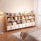 Cubby Shelf Bookcase with Doors - Wooden 11 Cube Floor Standing Open Bookshelf with Solid Wood Legs, 3-Tier Storage Cabinet, Oak and Warm White