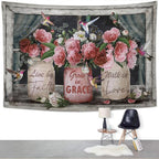 yowecso Farmhouse Rose Tapestry Peony Flower Tapestry Wall Hanging for Bedroom Floral Tapestries Aesthetic Wall Decor for Home Dorm Living Room 50"x60"