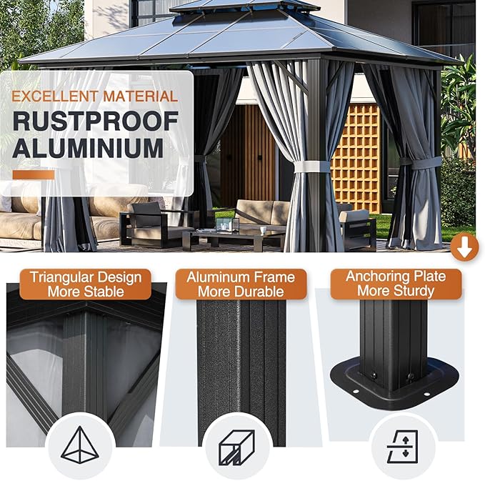 12 Ft. W X 10 Ft. D Aluminum Patio Hardtop Gazebo