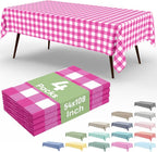 4 Packs Buffalo Disposable Table Cloth, 54 x 108 Inch Waterproof Plastic Tablecloth, Rectangle Hot Pink and White Checkered Table Covers for Picnic, Birthday, Party, Back to School