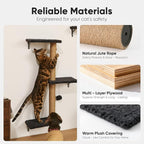 FUKUMARU Cat Wall Shelves, 4 in 1 Set, Grey | Stable & Safe Cat Walls Furniture, Wooden Kitten Climbing Wall with Scratching Post for 16 Inch Drywall