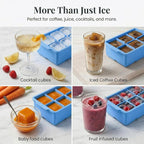 KitchFort® Large Silicone Ice Cube Tray (2-Pack) - 2" Big Ice Mold with Lid | Easy Release, Cocktail, Whiskey Ice Cubes Mold - Food Grade - Ice Cube Trays for Freezer - Stackable Silicone Ice Tray