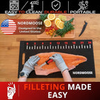 Fish Fillet Mat with Storage Bag and Fish Ruler Decal. Large 28""x14"" Nonslip Fish Cleaning Mat that Grips the Fish - Durable & Easy to Clean, Portable Fish Cutting Board, Black