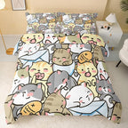Kawaii Cat Comforter King Size,Cute Cat Comforter Set for Kids Teens Girls,3Pcs Bedding Set Printed Comforter with 2 Pillowcases,Down Alternative,Soft and Lightweight，King Size