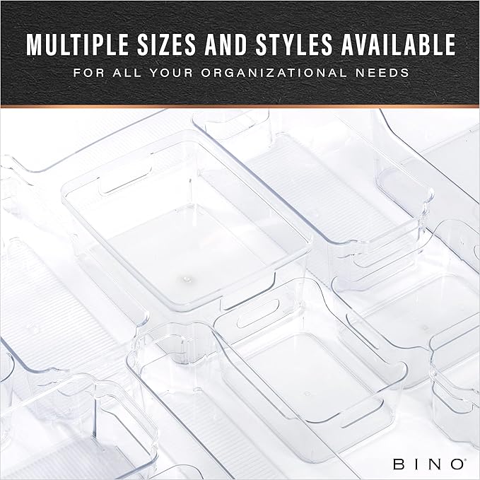 BINO | Plastic Organizer Bins, X-Large - 4 Pack | The SOHO Collection | Multi-Use Organizer Bins | Pantry & Freezer Bin | Plastic Storage Containers | Bin for Home & Kitchen Org
