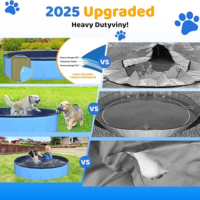39.5" x 12" Foldable Dog Pool - Collapsible Hard Plastic Kiddie Pool for Dogs & Kids, Non-Slip Pet Bath Tub for Outdoor Backyard Use, Lightweight & Portable (Blue)