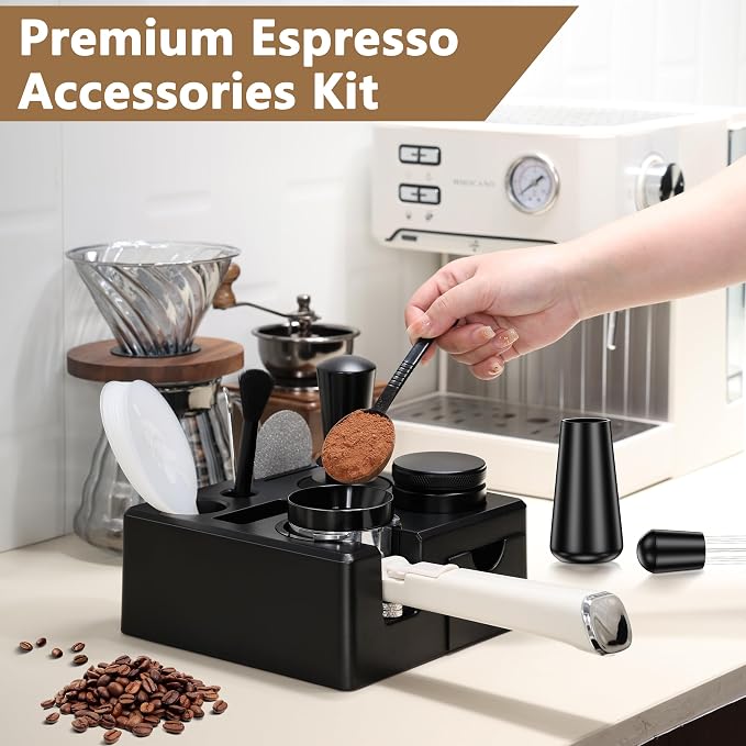 9 Pack Espresso Accessories Kit（Square）,51mm Espresso Tool Kit | Espresso Tamping Station | Coffee Distributor Tamper | WDT Tool | Dosing Funnel | Mother's Day Gift for Espresso Lovers