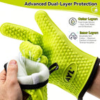 AYL Silicone Smoker Oven Gloves - Extreme Heat Resistant BBQ Gloves - Handle Hot Food on Your Grill, Pit & Turkey Fryer | Waterproof Meat Handling Mitts with Cotton Layer | Ultimate Set + Bonuses