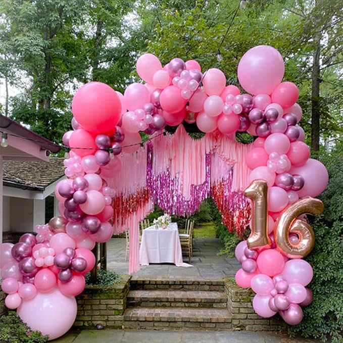 130pcs Pink Balloons Different Sizes 18" 12" 10" 5" Party Latex Balloons for Birthday Baby Shower Wedding Anniversary Princess Theme Party Decorations