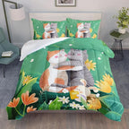 Datura home Cute Cat Kids Comforter Bedding Set for Boys Girls, Watercolor Cat Forest Rabbit and Flower Print Comforter with 2 Pillowcases(Cute Cat Full)