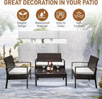 Outvita 4 Pieces Patio Furniture Set, Rattan Conversation Sets with Loveseat Soft Cushion and Glass Table for Garden Backyard Balcony Porch Poolside(Black)