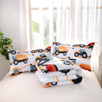 CVHOUSE Tractor Bedding Sets for Boys,Excavators Comforter King,Boys Cartoon Truck Comforter Set,Trucks Tractors Cars Quilt Set with 1 Comforter and 2 Pillow Cases- 3 Piece