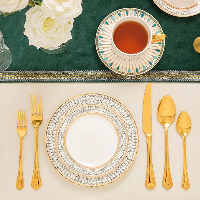 KINGSTONE Gold Silverware Set, 40-piece 18/10 Stainless Steel Flatware Set Cutlery Set for 8, for Kitchen, Home, Wedding, Party, Mirror Polished and Dishwasher Safe, Featured Gifts