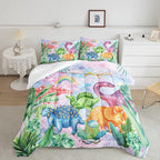 Datura home Kids Dinosaur Comforter Set for Girls Women,Cute Mermaid Scales and Rainbow Cloud Printed Pattern Kawaii Dinosaur Bedding Set with 2 Pillowcases(Dinosaur Rainbow Twin)