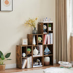 VECELO 3-Cube Open Bookcase, Small Bookshelf with Height Difference Shelves for Most Books, Horizontal Available, 2-Tier Storage Organizer for Home Office, Living Room, Rustic Brown
