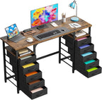 Desk with 10 Fabric Drawers Classified Organizer - 55"/140 Office Desks with Ample Storage, Computer Work Desk Study Writing Table Workstation for Home Office Space Deep Black