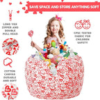 Wekapo Stuffed Animal Storage Bean Bag Chair Cover for Kids | Stuffable Zipper Beanbag for Organizing Children Plush Toys Large Premium Cotton Canvas (Heart, X-Large)