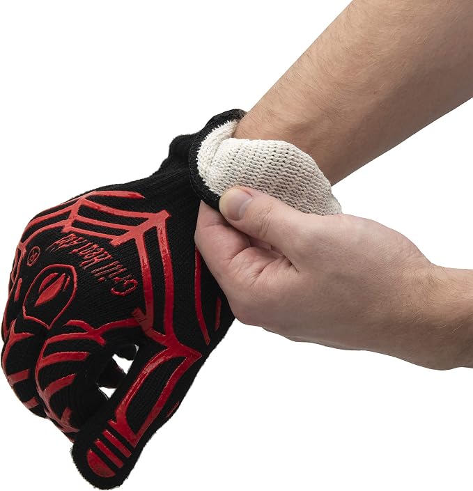GRILL HEAT AID BBQ Grill Gloves Heat Proof for Grilling – Fireproof 1472°F Heat-Resistant Grill Mitts for Outdoor Barbecue and Smoker, Campfire, Fire Pit, Oven Glove with Fingers for Baking Pizza