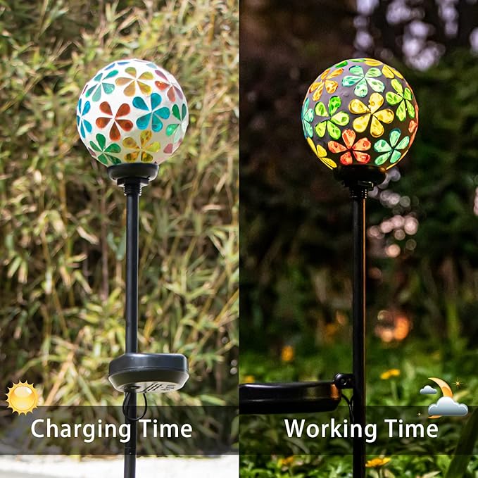 VCUTEKA Solar Garden Lights - Mosaic Solar Lights Outdoor Decor Pathway Light Waterpoof LED Stake Light for Landscape Lawn Patio Yard Decoration (Multicolor) 1 Pack