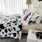 SDY 3 Pieces Milk Cow Print Stuff Bedding Comforter Set with 2 Pillowcases for Kids Teens Girls Women, Microfiber, Easy Wash, Light Breathable Cozy White Base Cute Milk Cow Pattern, Twin Size