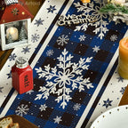 Artoid Mode Buffalo Plaid Snowflakes Blue Christmas Table Runner, Seasonal Winter Kitchen Dining Table Decoration for Home Party Decor 13x48 Inch