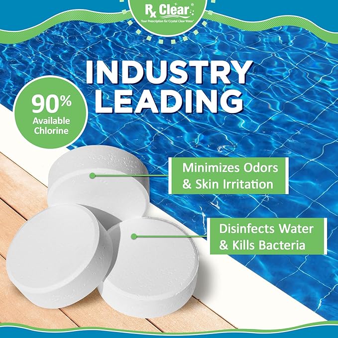 Rx Clear 3" Inch Chlorine Tabs | 20 Pounds | Individual Stabilized Chlorinating Tablets for Sanitizing Swimming Pools | Long Lasting, Slow Dissolving, and UV Protected